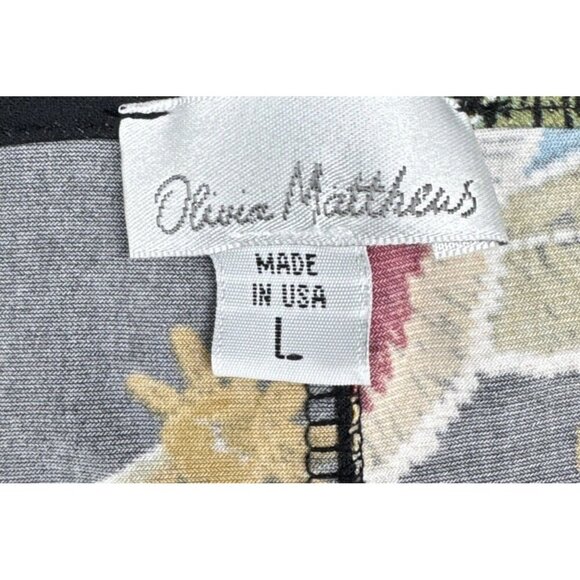 Olivia Matthews Black Colorful Floral Tunic Dress 3/4 Bell Sleeve Sz L Stretch - Picture 6 of 7